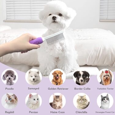 Гребінець для грумінгу домашніх тварин: собак та котів, з довгими та короткими зубцями з нержавіючої сталі. Безпечно видаляє ковтуни та вирівнює шерсть для здорового блиску.