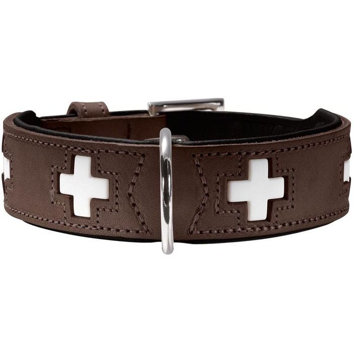 Нашийник для собак HUNTER SWISS, шкіряний, швейцарський хрест, коричневий/чорний, 60 см (M-L), преміум якість