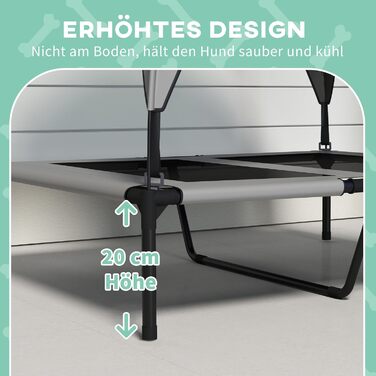 PawHut Підвищене собаче ліжко з балдахіном, Outdoor ліжко для собак з дахом, дихаюче, для маленьких та середніх собак, Оксфорд 76 x 61 x 69,5 см (91 x 76 x 89 см), світло-сірий