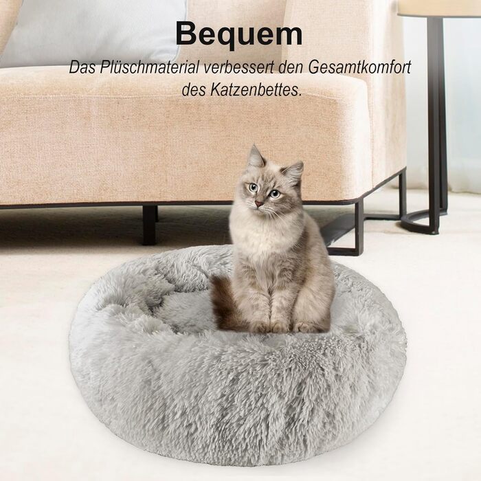 Крісло-лежанка для собак великих та середніх порід, 60 см Ø - м'яке та дихаюче лежанка з антиковзною основою та піднятим бортиком, темно-сірий колір, розмір 60 x 60 x 18 см