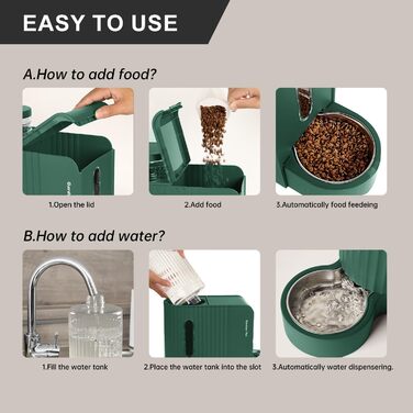Автоматичний годівниця для котів та собак Gardner з 2 мисками, без струму, з нержавіючої сталі, BPA Free, об'єм 3L*2, зелений