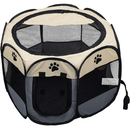 Переносний розкладний вольєр для тварин Coolty, 8-панельний, для собак, котів, кроликів та дрібних тварин, 91 x 91 x 58 см (Бежевий + Сірий)