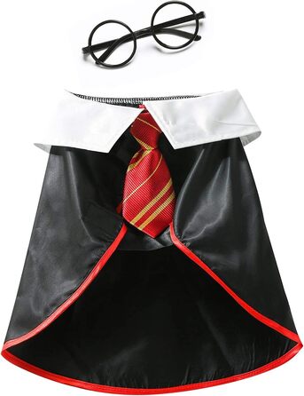 Сорочка для собак на Хелловін Impoosy: кумедний костюм кота-чаклуна, м'який одяг з окулярами (розмір M, обхват шиї 35,6 см) чорний