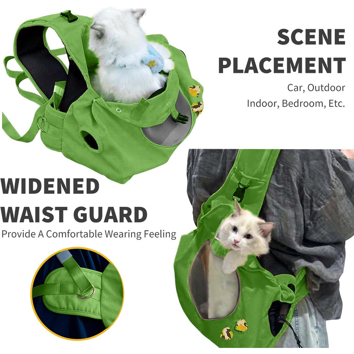 PETCUTE Сумка-переноска для собак та цуценят, регульована, дихаюча, для прогулянок та активностей на свіжому повітрі (Зелена)