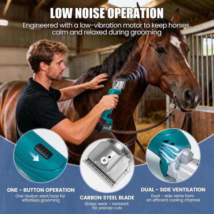 Акумуляторна машинка для стрижки шерсті Anbull: 2 акумулятори, 2800 обертів, для товстого та сплутаного хутра, 6 швидкостей, для коней, овець, кіз (Блакитна)