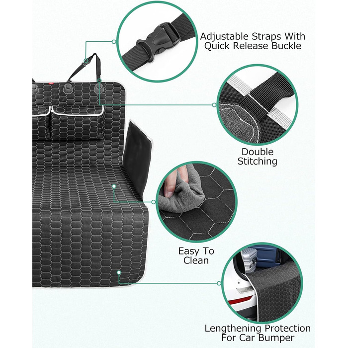 Захист для багажника автомобіля Oasser для собак, 185x103x34 см, універсальний, 600D, з боковим та захистом для краю вантажного отвору, водонепроникний, стійкий до подряпин, неслизький