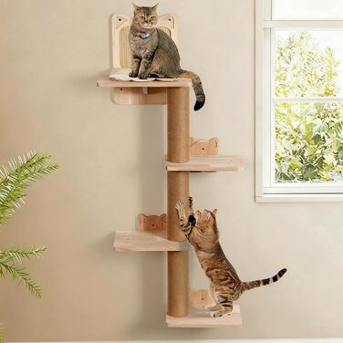 Котячий комплекс на стіну LitaiL Wandkratzbaum: 4 яруси, 110 см, еко-дерево, сірий колір