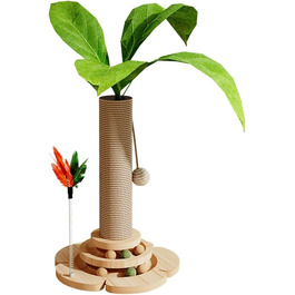 Кігтеточка для котів Marchul велика з м'якою плюшевою оббивкою та іграшкою-м'ячиком, 68 см, бежевий колір