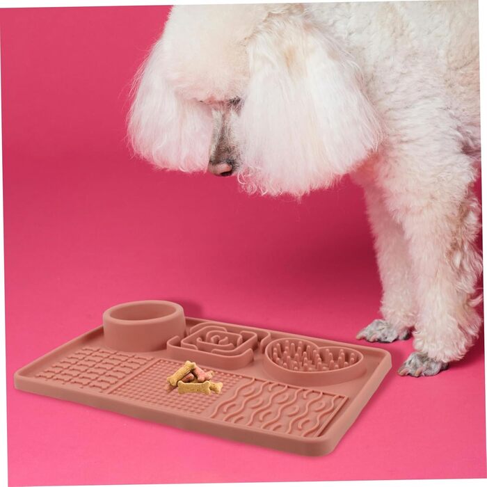 Килимок для собак та котів Silikon Slow Feeder з присоскою, рожевий, великий. Килимок для сповільнення годування та покращення травлення для домашніх тварин