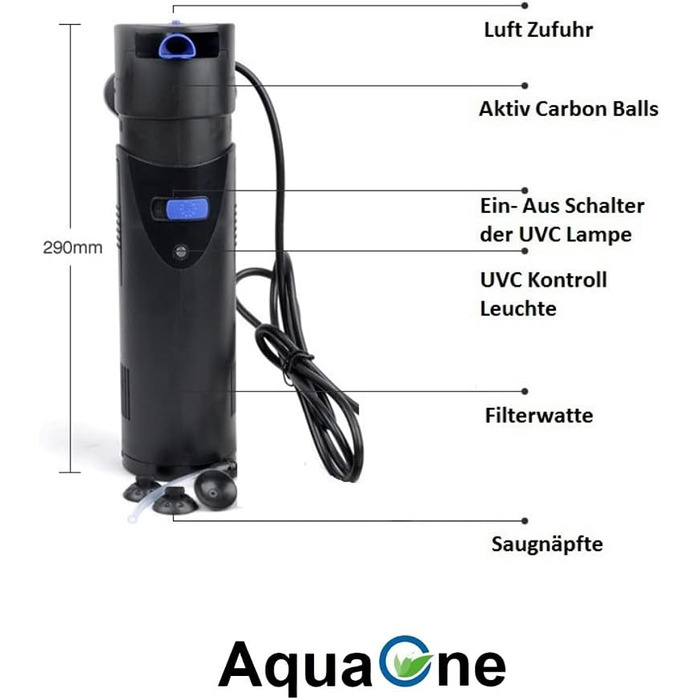Внутрішній фільтр для акваріума AquaOne CUP-807 з UV-C лампою 7 Вт, до 500 л, продуктивність 700 л/год, фільтруюча помпа з УФ очищенням