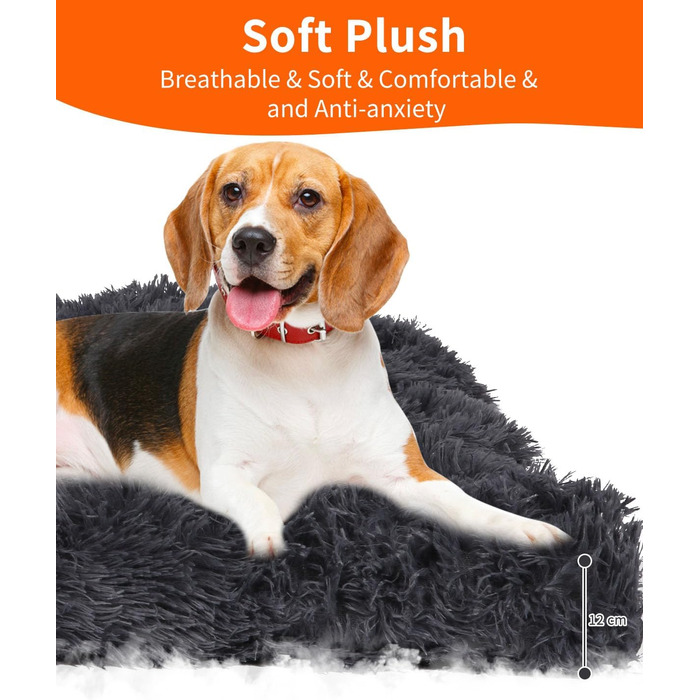 М'яке собаче ліжко для собак середніх порід, 95 x 65 см, плюшеве, ортопедичне, з неслизьким дном, легко миється, темно-сіре