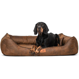 Ортопедичне ліжко для собак Tierlando® Alberto у вінтажному стилі, знімний велюровий чохол, 120x85 см, колір: світло-коричневий