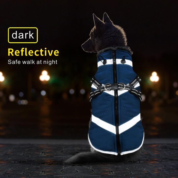Водонепроникні куртки для собак, зимові теплі сорочки для собак, одяг для домашніх тварин з відбиваючими елементами, зимові куртки для собак, затишні костюми для снігу, куртка-жилет для маленьких, середніх та великих собак (блакитний, XL)