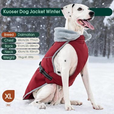 Куртка для собак Kuoser, тепла, водонепроникна, флісова, червона, розмір M