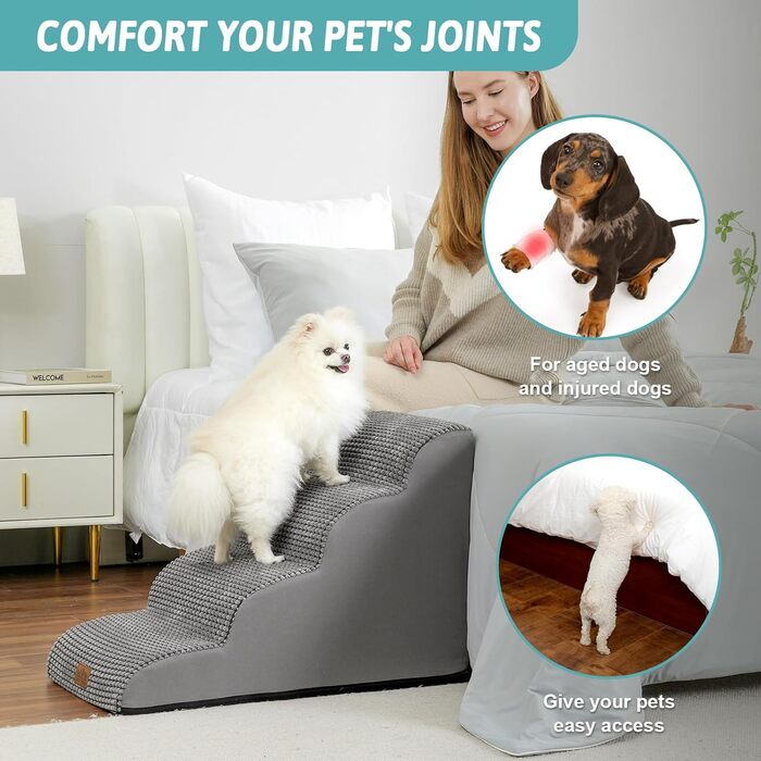 Сходинки для собак маленьких порід 50 см: зручні та безпечні для ліжка, 4 сходинки, сірий колір, 40x72x50 см