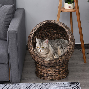 PawHut Rattan Cat Basket затишна котяча печера з водяного гіацинта темно-коричневого кольору 50x42x60см ідеально підходить для вітальні
