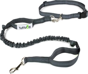 Tuff Mutt повідок для бігу з собакою, міцний двохручний біговий повідок-амортизатор 1,2 м з відбиваючою стрічкою та регульованим поясом до 107 см