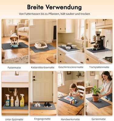 Підкладка під миску для собак та котів, сіра, 31 x 51 см - швидковисихаюча, нековзна, з абсорбентом