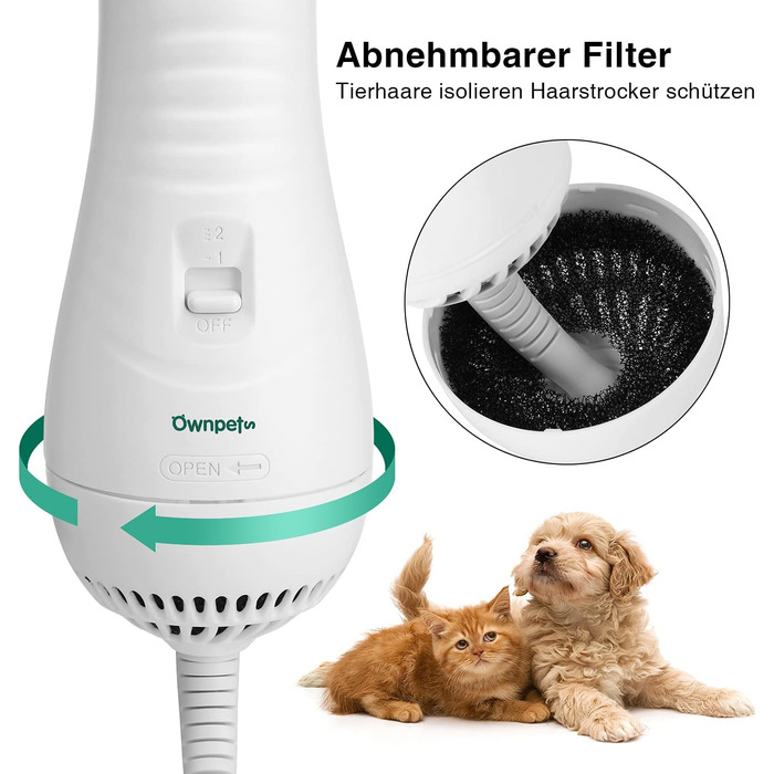 Сушарка для тварин Ownpets 2-в-1 з гребінцем, регульована температура, 300 Вт для собак і котів