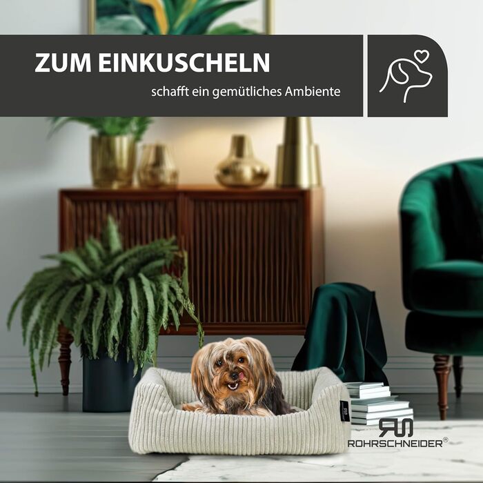Лежанка для собак Rohrschneider, бежева, 55x42 см, з подушкою, для маленьких та середніх собак, з мішком для відходів