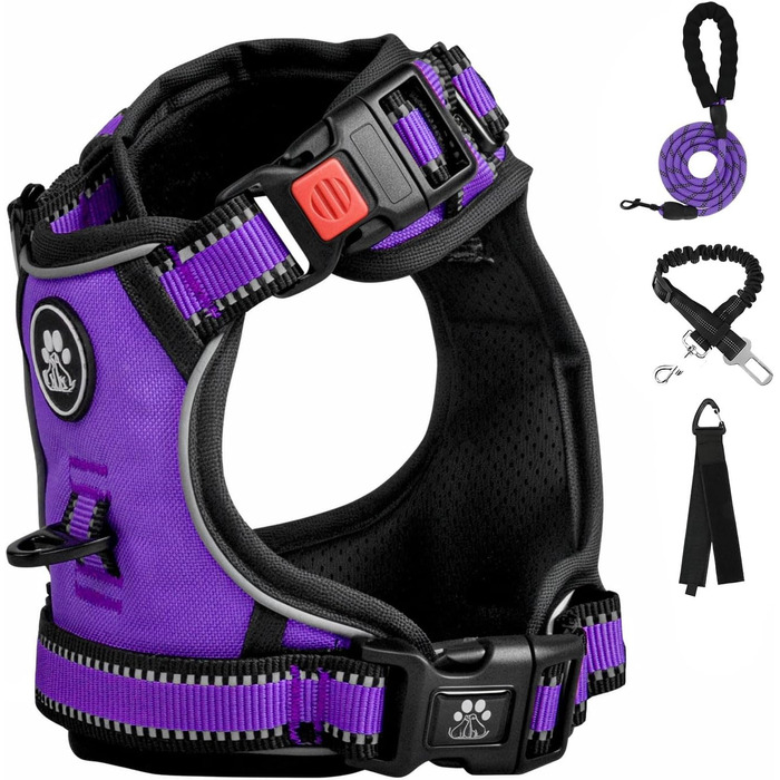 Шлейка для собак середніх порід FURRYFECTION, анти-тяга, регульована, з лінійкою, оксфорд, фіолетовий, M