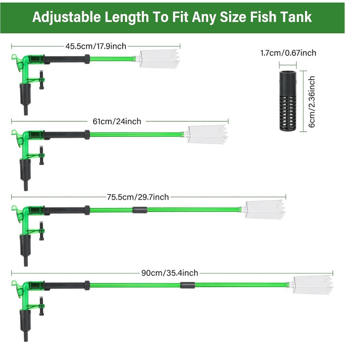 Сифон для акваріума AQQA: очищувач ґрунту, 3-в-1, до 60 см
