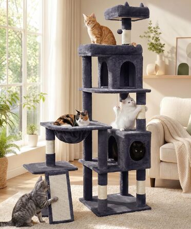 Комплекс для котів Kratzbaum XL 173 см, сірий: кігтеточка, будиночки, майданчики, кошик