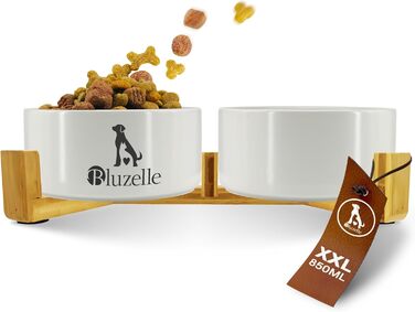 Набір мисок для собак та котів Bluzelle Balance Bowl 2-в-1 XXL, 2 шт. по 850 мл, кераміка, бамбук, антиковзаючі, для сухого та вологого корму, води (білий, сірий)