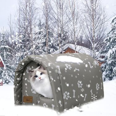 Зимовий будиночок для котів і собак Vinnypet, водонепроникний, утеплений, складний, з плюшевою подушкою, для вуличних і домашніх тварин, 54x42x36 см, сірий