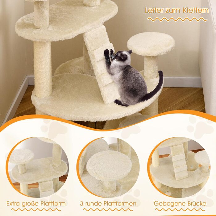 Дерев'яний кігтечка для котів Costway з будиночком, сходами, платформами та іграшкою (світло-бежевий)