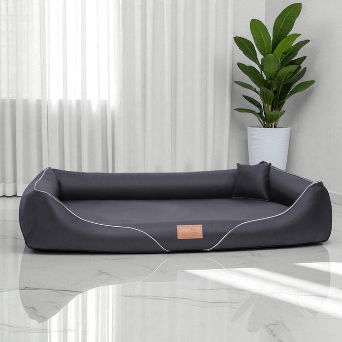 Tierlando® Ортопедичне ліжко для собак William Easy-Clean, розкішне ліжко-софа з екошкіри для алергіків з матрацом з Memory Foam, розмір: 90x75 см, колір: чорний