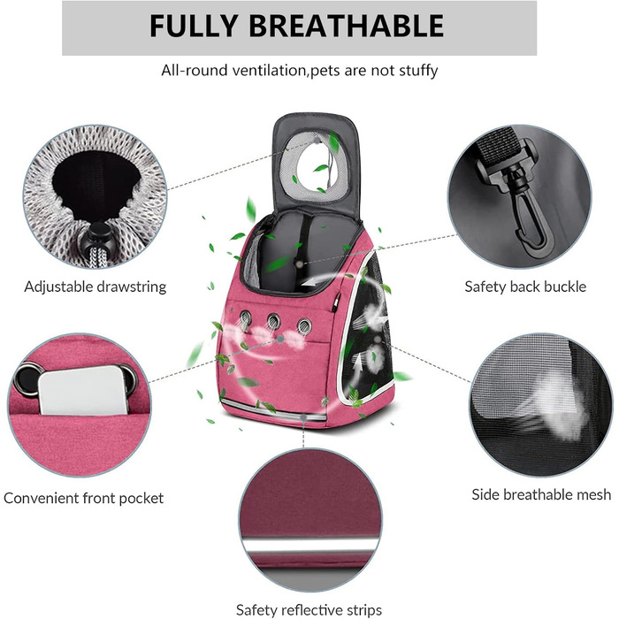 Рюкзак для собак та котів PETCUTE: для подорожей, кемпінгу та прогулянок (Рожевий)