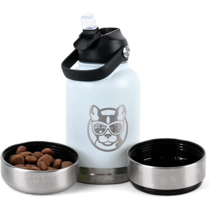Водонепроникна пляшка для собак 3-в-1 з мискою та контейнером для ласощів | Без BPA, ізольована, 940 мл (Блакитний)