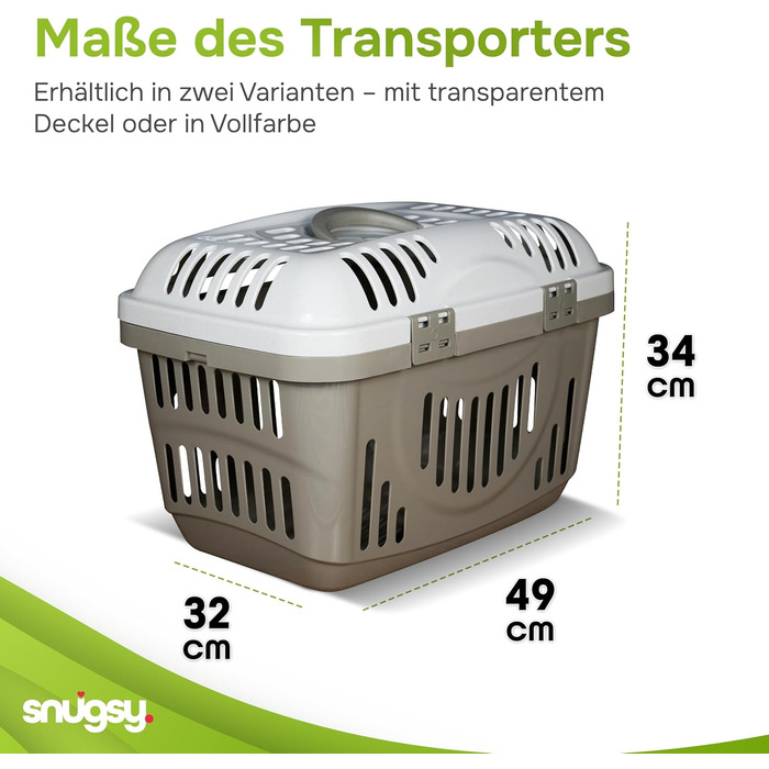 Транспортна переноска для кота Snugsy - переноска для автомобіля з ручкою та затискачами - пластикова переноска для котів 49x34x32 см (Бежевий крем)