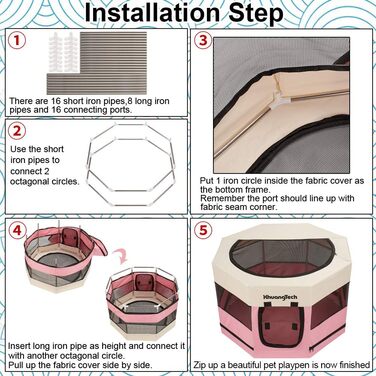 Клітка-загон для собак, котів, кроликів та морських свинок XhuangTech, рожева, 87.6 x 87.6 x 54.9 см