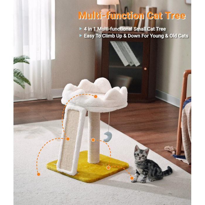 Дерево для котів Happi N Pets Cloud, з лежаком та когтеточкою, для дому, з м'якою лежаком та іграшкою, 22 дюйми