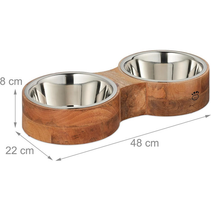Миска для собак Relaxdays, набір з 2 мисок з нержавіючої сталі, об'єм 2.2 л кожна, розмір 8x48x22 см, для годування собак, колір: натуральний/сріблястий