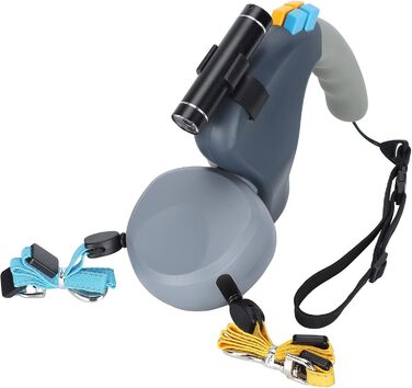 Подвійна собача повідка, висувна повідка з LED-підсвічуванням для двох собак, з фіксатором, регульована, 9,8 футів, 360° без перекручування (сіра)