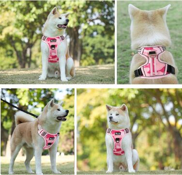 Нашийник для собак великих порід, шлейка з анти-тяговою конструкцією, 2 карабіни, зручна ручка, регульована та світловідбиваюча, для щоденних тренувань (L, XL), камуфляжний рожевий