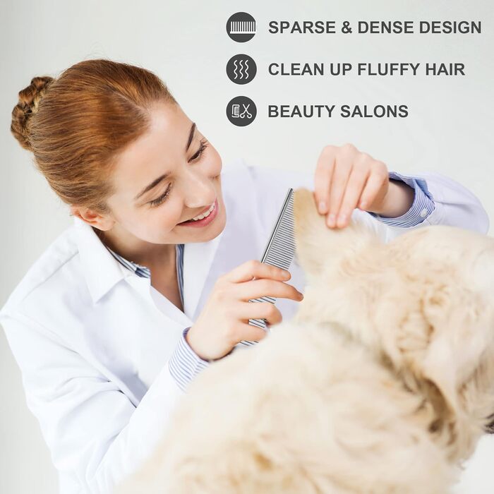 Гребінець для собак та котів, нержавіюча сталь, заокруглені зубці, 19 x 3,5 см (сріблястий)