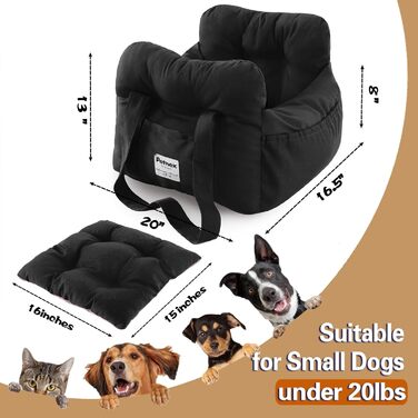 Автокрісло для собак маленьких порід, переносна автолюлька для цуценят, стильна переносна сумка для тварин з великими кишенями, автокрісло для собак, яке можна прати в пральній машині (Чорний)