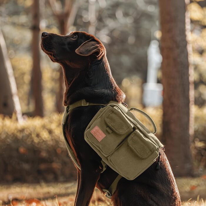 Шлейка для собак OneTigris з рюкзаком, Hoppy Camper 3.0, для кемпінгу та піших прогулянок, для середніх/великих собак, зелена (L, коричнева)