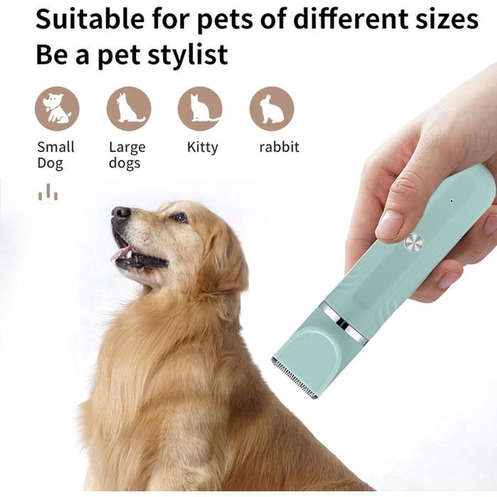 Набір для грумінгу собак 4-в-1: ножиці, тример, щітка, гребінець. Ідеально для догляду за шерстю цуценят та котів вдома. Зелений колір.