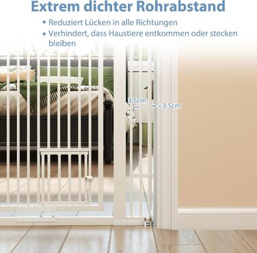 Захист для воріт COSTWAY для собак, високе перегороджувальне ґрат, 77-104 см x 150 см, захист з маленькими дверима, 2 розширення, ґрат без свердління, висувний ґрат для собак, металевий захисний ґрат, білий