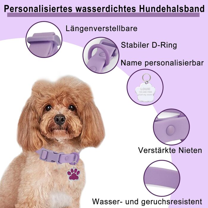 Персоналізоване собаче нашийник з металевою застібкою, з іменем та номером телефону. Регульовані розміри для великих та середніх собак (Collar 07)