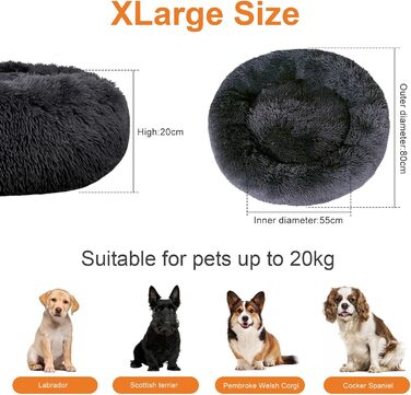 Крісло-гніздо для собак та котів, 80 см, антистрес, м'яке, знімний чохол, темно-сірий, Ø 80 см (XL)