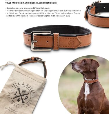 Преміум шкіряний нашийник для собак Jack Russell Lilly - нашийник з натуральної шкіри, преміум якість (XXL, S 32-39.5 см, Колір: Коричневий/Чорний)