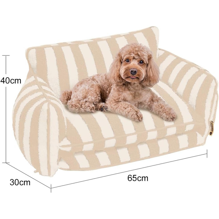 Крісло-лежанка для собак, лежанка для тварин, миється, м'яке ліжко для собак, крісло-диван для собак (M-65x40x30cm, бежево-смугасте)