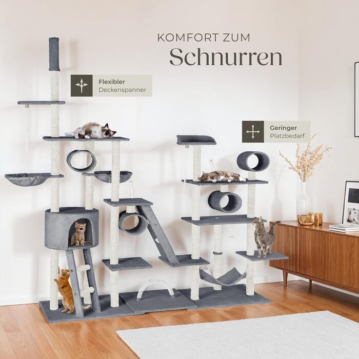Драбина-кіготь Tectake Snooky | Ігровий центр для котів з багатоярусною драбиною та будиночком | Сірий колір, артикул 403917