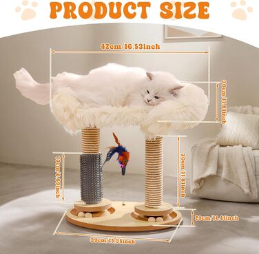 Кігтеточка-гойдалка для котів з платформою, сизаль, зручне ліжко з штучного хутра, іграшки для котів (2 м'яти, 4 дерев'яні, 1 інтерактивна джура), 5 шт.